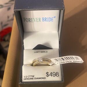 10k karet gold Forever Bride Diamond Accent Bridal Ring Sz 7 NIB